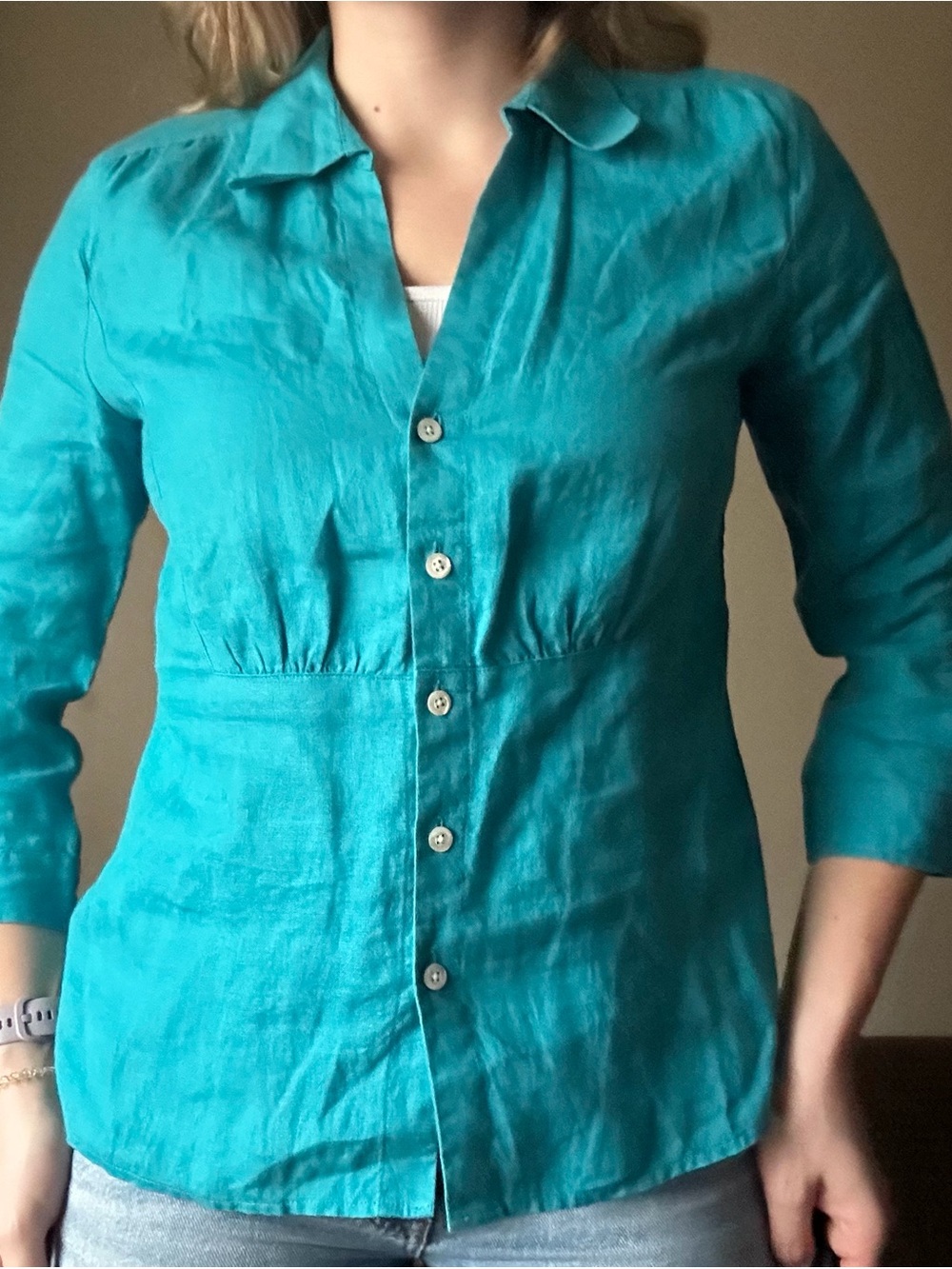 Talbots Pure Irish Linen Button Front Shirt Size 8
